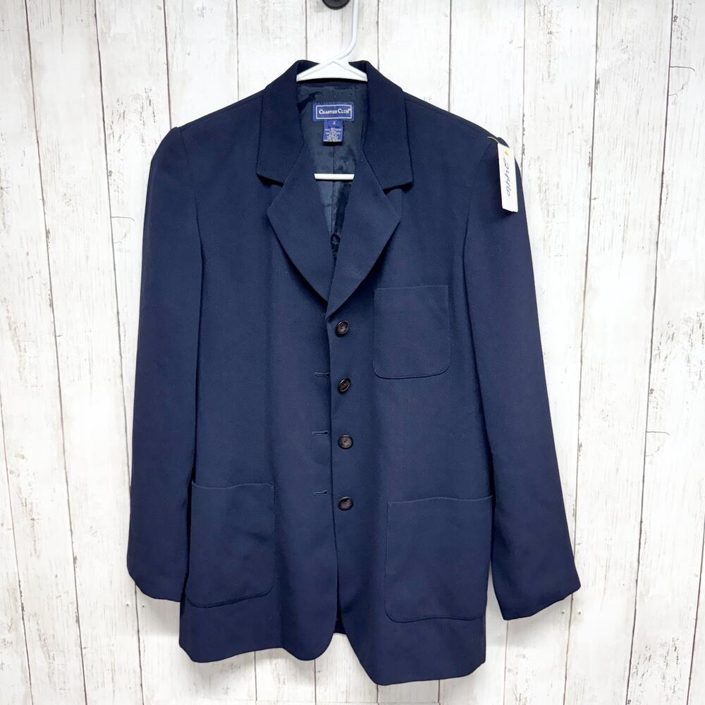Vtg Charter Club Jacket Women Size 4 Navy Collared 4-Button 3-Pocket Sport‎ Coat